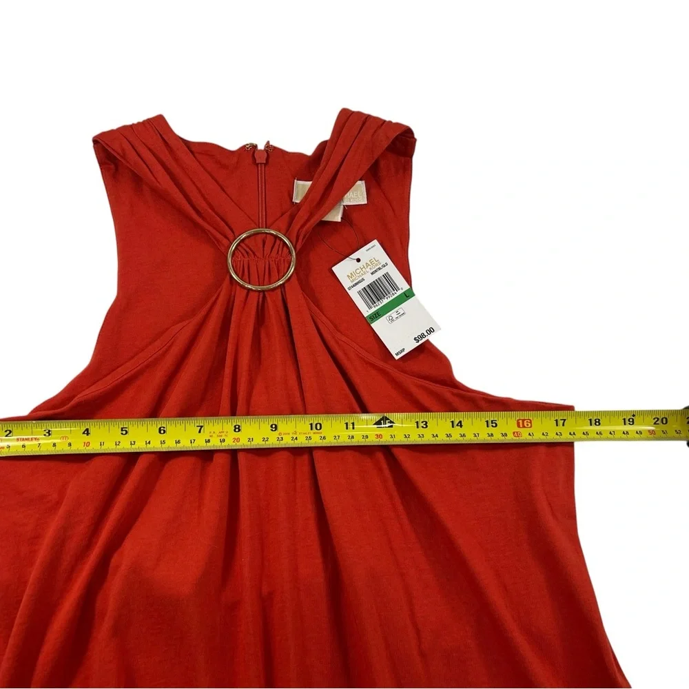Michael Kors Crimson Halter Top with Gold Circle Detail Shirt Tunic Size Large